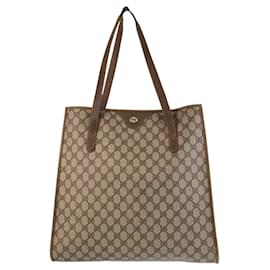 Gucci-Gucci GG Supreme Canvas Leather Tote Shoulder Bag-Brown,Beige
