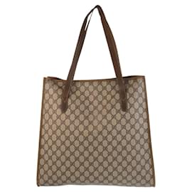Gucci-Gucci GG Supreme Canvas Leather Tote Shoulder Bag-Brown,Beige