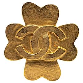 Chanel-Chanel Vintage Coco Mark Flower Clover Brooch Gold Plated-Golden,Metallic
