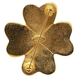 Chanel-Chanel Vintage Coco Mark Flower Clover Brooch Gold Plated-Golden,Metallic