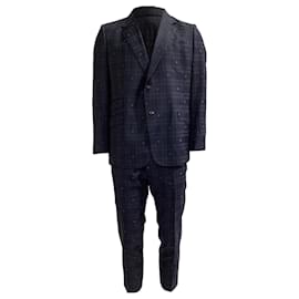 Gucci-Gucci Bee Printed Suit in Navy Blue Wool-Blue,Navy blue