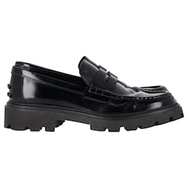 Tod's- Tod's Chunky Penny Loafers in Black Leather-Black
