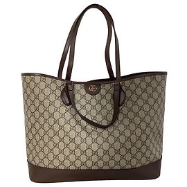 Gucci Medium Ophidia GG Tote Bag in Brown Coated Canvas Brown Red