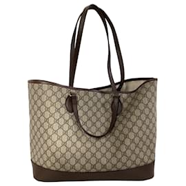Gucci- Gucci Medium Ophidia GG Tote Bag in Brown Coated Canvas-Brown,Red