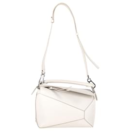Loewe-Loewe Puzzle Small Bag in White Calfskin Leather-White,Cream
