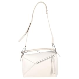 Loewe-Loewe Puzzle Small Bag in White Calfskin Leather-White,Cream