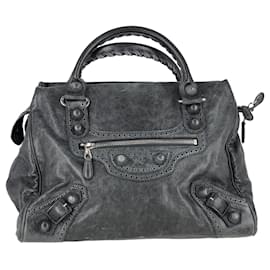Balenciaga- Balenciaga Giant Motocross Brogue Handbag in Grey Leather-Grey