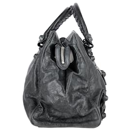 Balenciaga- Balenciaga Giant Motocross Brogue Handbag in Grey Leather-Grey