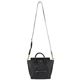 Céline- Celine Nano Luggage Handbag in Black Calf Leather-Black