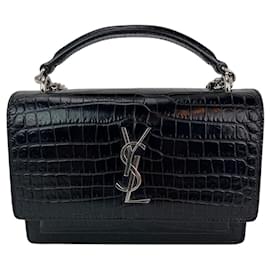 Yves Saint Laurent Bolsa de corrente em couro preto Saint Laurent Sunset com estampa de crocodilo Preto
