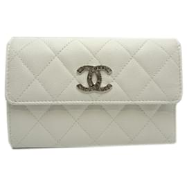 Chanel-Chanel Tri-fold Wallet in White Grained Calfskin-White