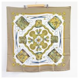 Hermès-Hermes Carré 90 LES TAMBOURS Scarf-Beige