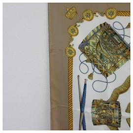 Hermès-Hermes Carré 90 LES TAMBOURS Scarf-Beige