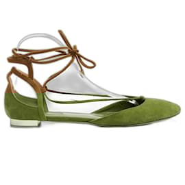 Aquazzura-Aquazzura Christy Ballerinas EU38.5 Dark Beige Suede Ballet Flat Shoes UK5.5 US8-Beige,Caramel