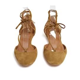 Aquazzura-Aquazzura Christy Ballerinas EU38.5 Dark Beige Suede Ballet Flat Shoes UK5.5 US8-Beige,Caramel