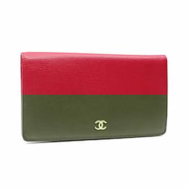 Chanel-Chanel Red Leather Bi-Fold Long Wallet-Red