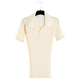 Bottega Veneta-Bottega Veneta 2021 Top XL FR42 Ecru Wool Knit Polo Top UK14 US12-Cream