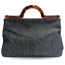 Chanel-Chanel Coco Mark Handbag in Navy Denim-Navy blue