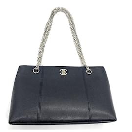 Chanel-Chanel Coco Mark Caviar Skin Chain Tote Bag-Black