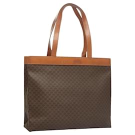 Céline-CELINE Macadam Canvas Tote Bag PVC Leather Brown Gold Auth 119866-Brown,Golden