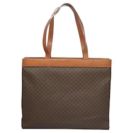 Céline-CELINE Macadam Canvas Tote Bag PVC Leather Brown Gold Auth 119866-Brown,Golden