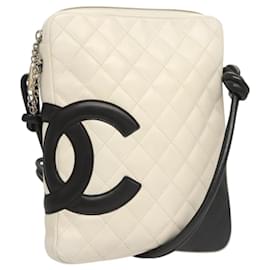 Chanel-CHANEL COCO Mark Matelasse Cambon Line Shoulder Bag Leather White CC Auth 120188-White