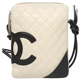 Chanel-CHANEL COCO Mark Matelasse Cambon Line Shoulder Bag Leather White CC Auth 120188-White