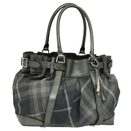 BURBERRY Tote Bag Canvas Black Silver Auth am8188 Black Silvery