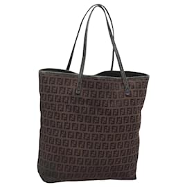 Fendi-FENDI Zucchino Canvas Tote Bag Brown Auth 121457-Brown