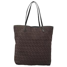Fendi-FENDI Zucchino Canvas Tote Bag Brown Auth 121457-Brown