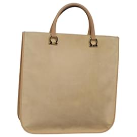 Salvatore Ferragamo-Salvatore Ferragamo Gancini Tote Bag Suede Beige Gold Auth 121469-Beige,Golden