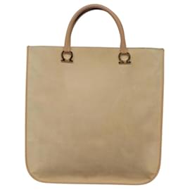 Salvatore Ferragamo-Salvatore Ferragamo Gancini Tote Bag Suede Beige Gold Auth 121469-Beige,Golden
