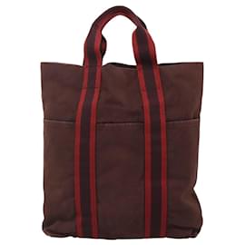 Hermès-HERMES Fourre Tout Cabas Tote Bag Canvas Bordeaux Auth ti3044-Dark red