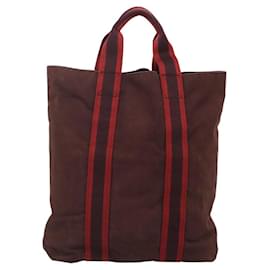 Hermès-HERMES Fourre Tout Cabas Tote Bag Canvas Bordeaux Auth ti3044-Dark red