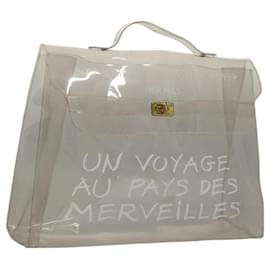 Hermès-HERMES Vinyl Kelly Hand Bag Vinyl Clear Gold Auth ep8787-Golden,Other