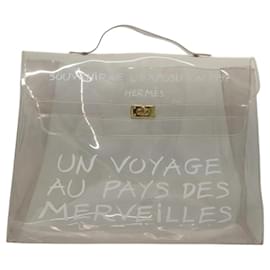 Hermès-HERMES Vinyl Kelly Hand Bag Vinyl Clear Gold Auth ep8787-Golden,Other