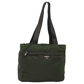 Prada-PRADA Tote Bag Nylon Khaki Silver Auth fm4566-Silvery,Khaki