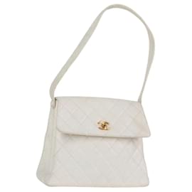 Chanel-CHANEL COCO Mark Shoulder Bag Caviar Skin White Gold CC Auth yk18006-White,Golden