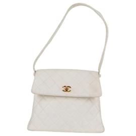 Chanel-CHANEL COCO Mark Shoulder Bag Caviar Skin White Gold CC Auth yk18006-White,Golden