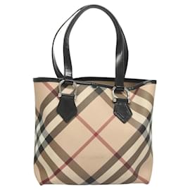 Burberry-BURBERRY Nova Check Tote Bag PVC Beige Silver Auth 121636-Silvery,Beige