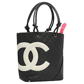 Chanel-CHANEL Matelasse Cambon Line COCO Mark Tote Bag Lamb Skin Black CC Auth 119583-Black