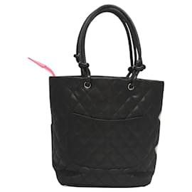 Chanel-CHANEL Matelasse Cambon Line COCO Mark Tote Bag Lamb Skin Black CC Auth 119583-Black