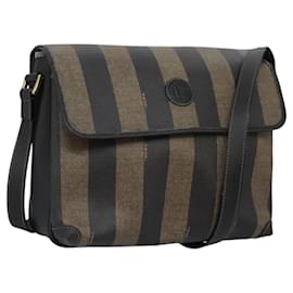Fendi-Sac à épaule en toile Pecan FENDI marron noir Auth ep8726-Marron,Noir