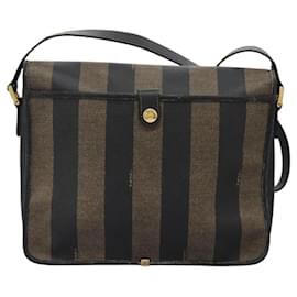 Fendi-Sac à épaule en toile Pecan FENDI marron noir Auth ep8726-Marron,Noir