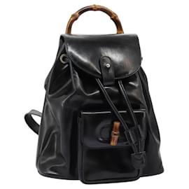 Gucci-GUCCI Bamboo Backpack Enamel Black Silver 003 2034 0030 Auth bs24652-Black,Silvery
