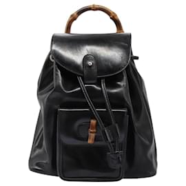 Gucci-GUCCI Bamboo Backpack Enamel Black Silver 003 2034 0030 Auth bs24652-Black,Silvery
