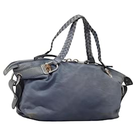 Gucci-GUCCI Bamboo Tote Bag Leather Blue Silver 232959 Auth 119735-Silvery,Blue
