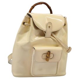 GUCCI Bamboo Backpack Patent leather Beige 003 2058 0030 Auth ep8713 Beige