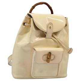 Gucci-GUCCI Bamboo Backpack Patent leather Beige 003 2058 0030 Auth ep8713-Beige