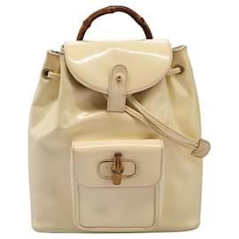 Gucci-GUCCI Bamboo Backpack Patent leather Beige 003 2058 0030 Auth ep8713-Beige